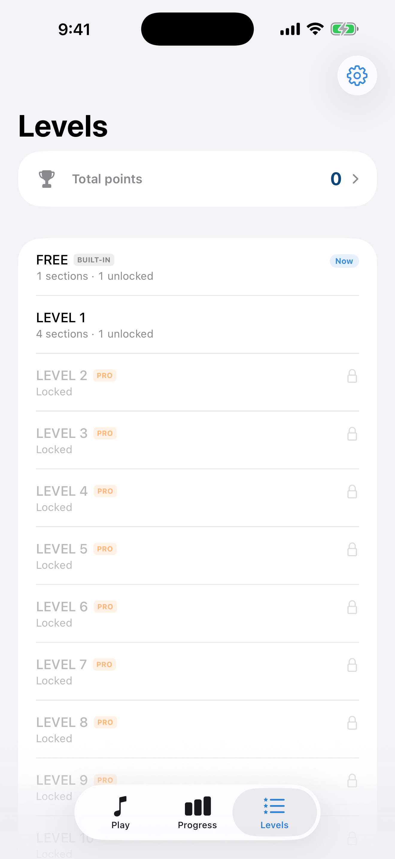 TonalPath level selection on iPhone