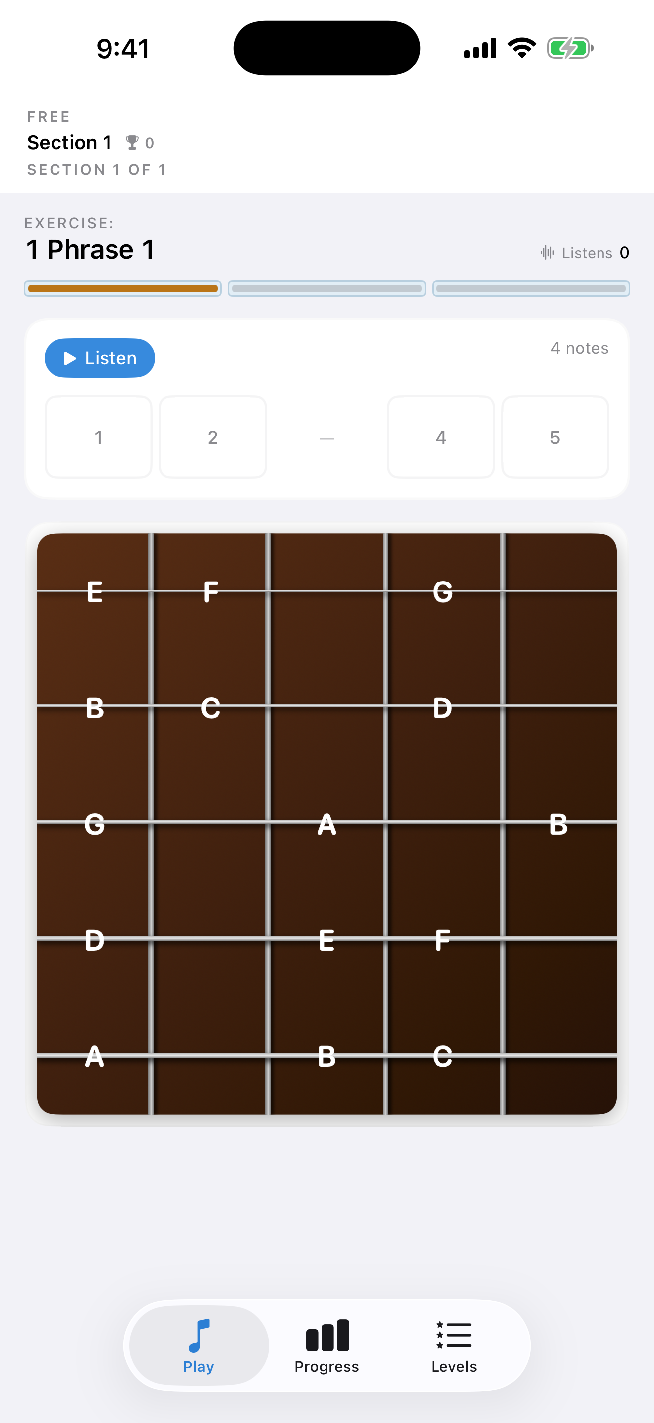 TonalPath listening exercise and guitar input on iPhone